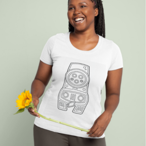PLUGGED IN RIDE cartoon T-shirt